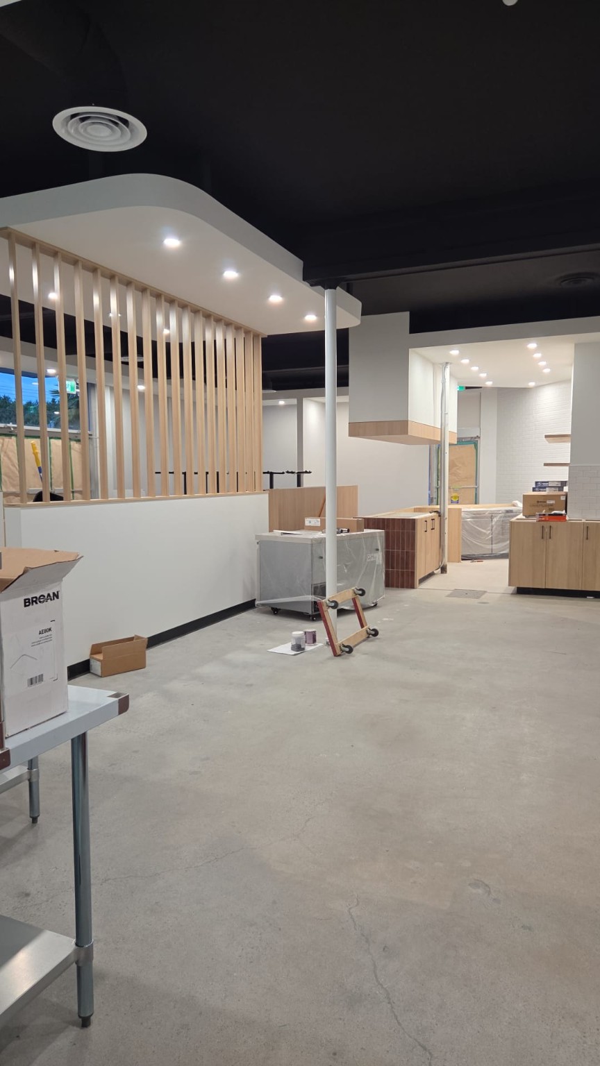 Recessed lighting in a commercial space during fit-out